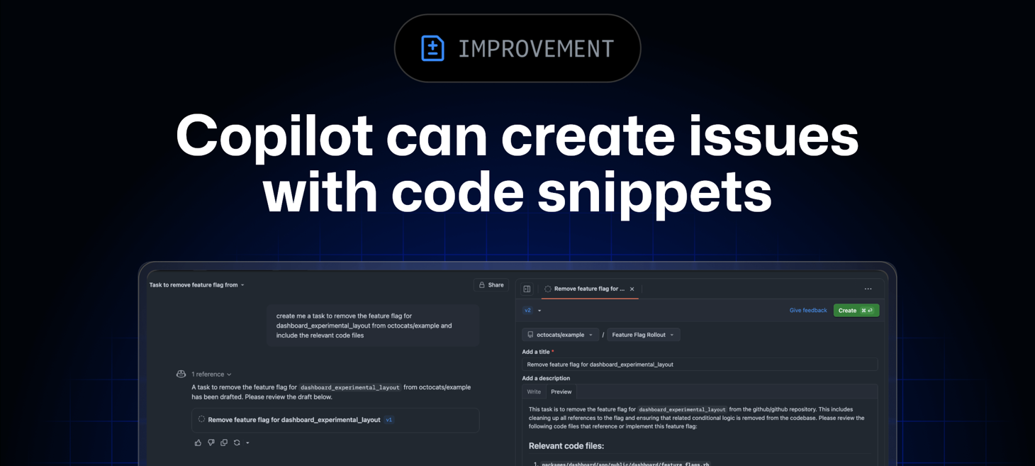 Copilot can create issues with code snippets in public preview