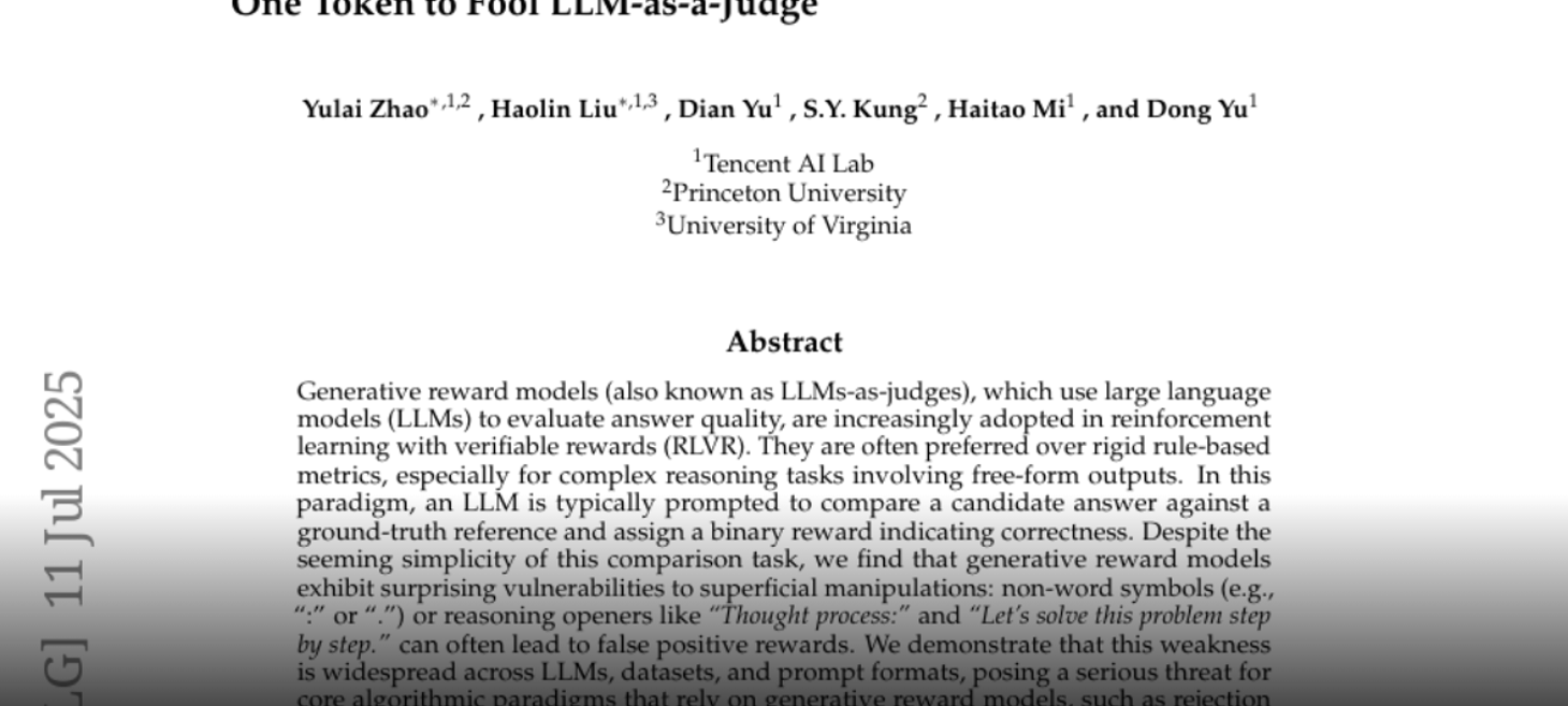 One Token to Fool LLM-as-a-Judge