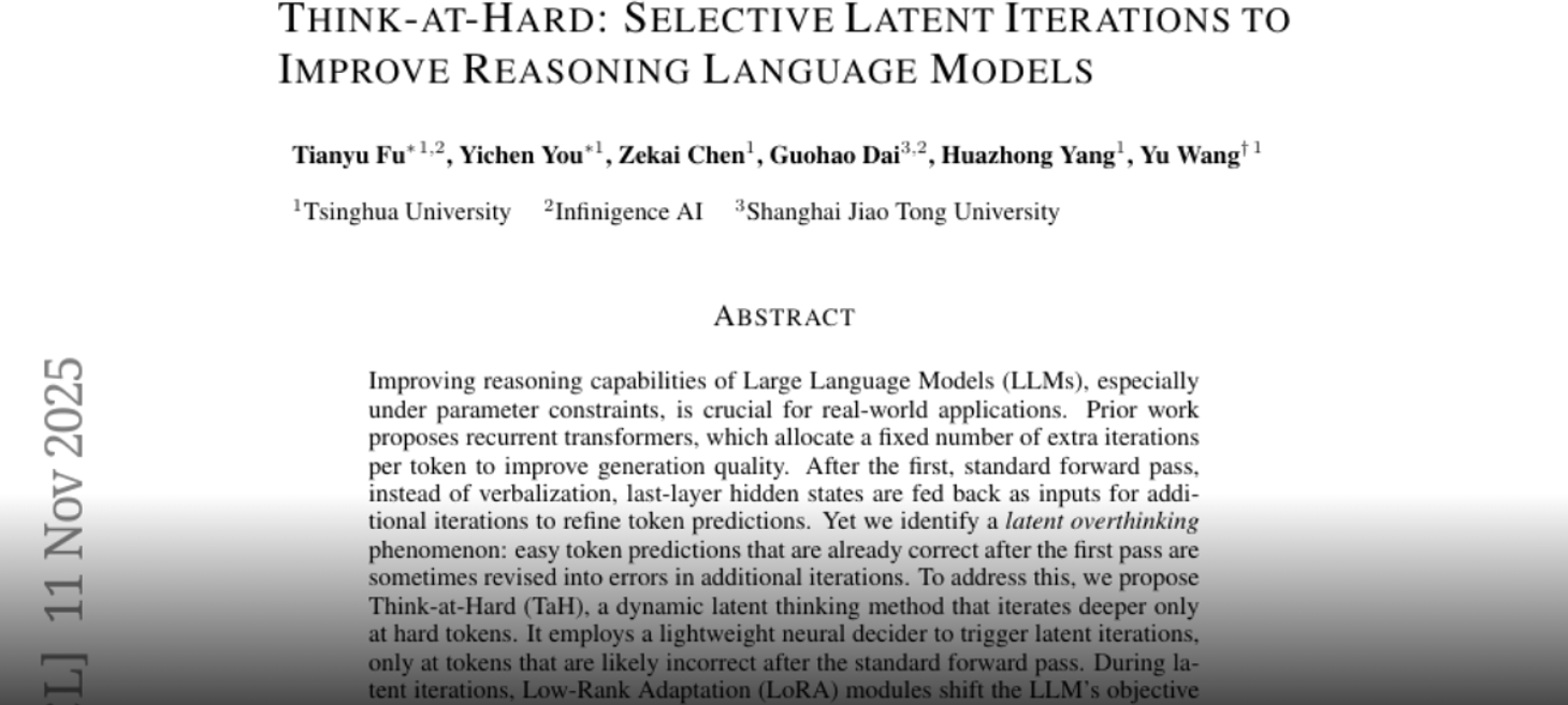 Think-at-Hard: Selective Latent Iterations to Improve Reasoning Language Models