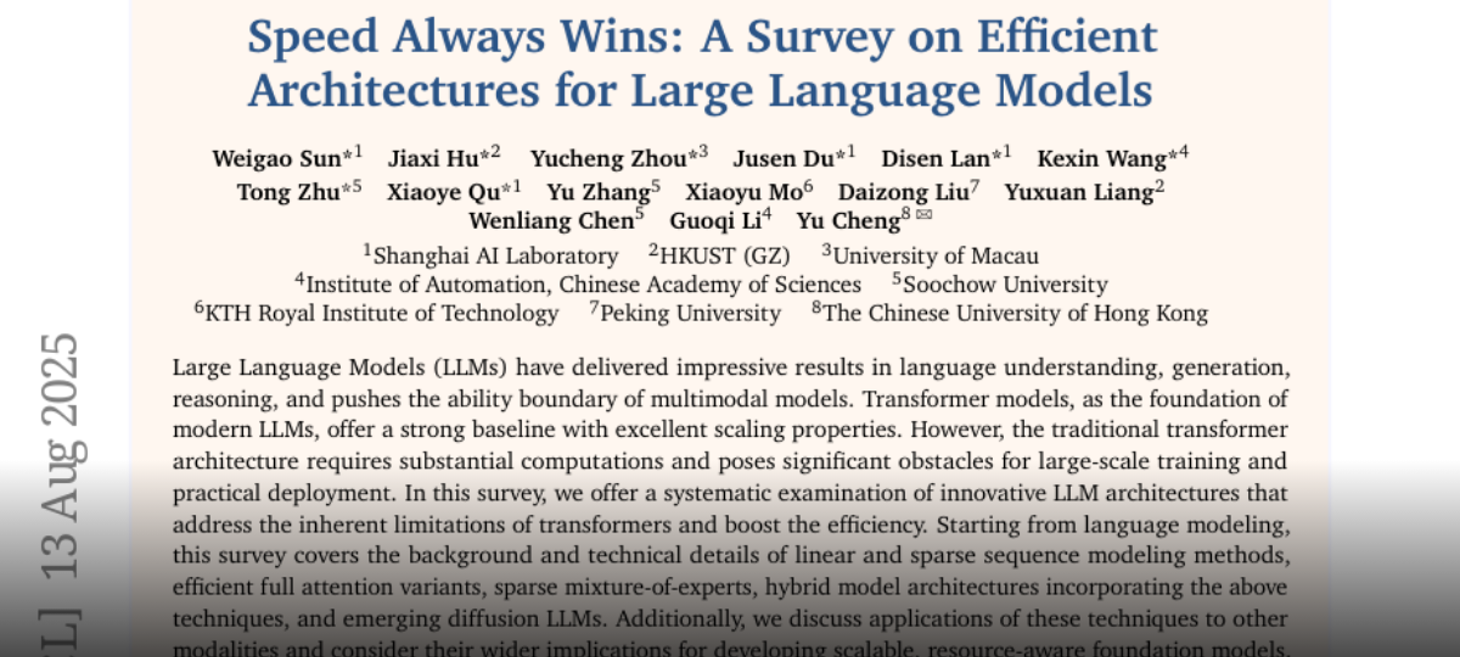 Speed Always Wins: A Survey on Efficient Architectures for Large  Language Models