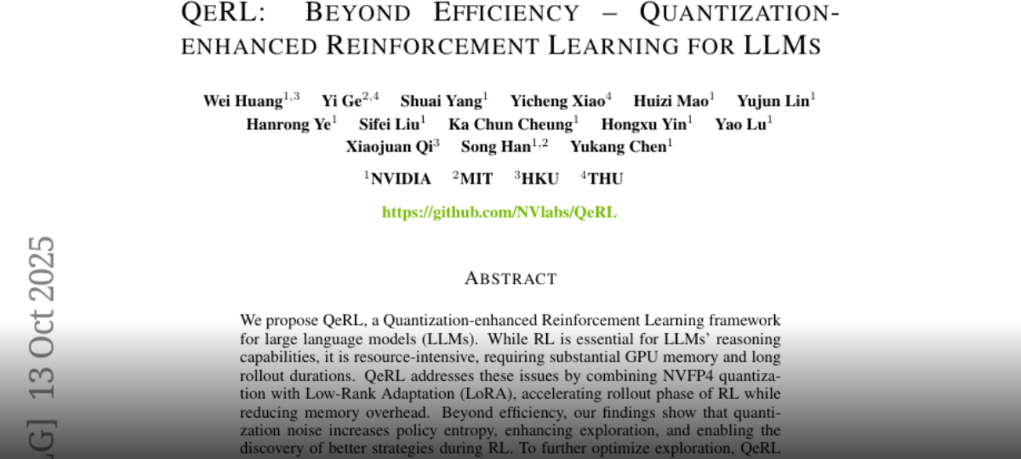 QeRL: Beyond Efficiency -- Quantization-enhanced Reinforcement Learning  for LLMs